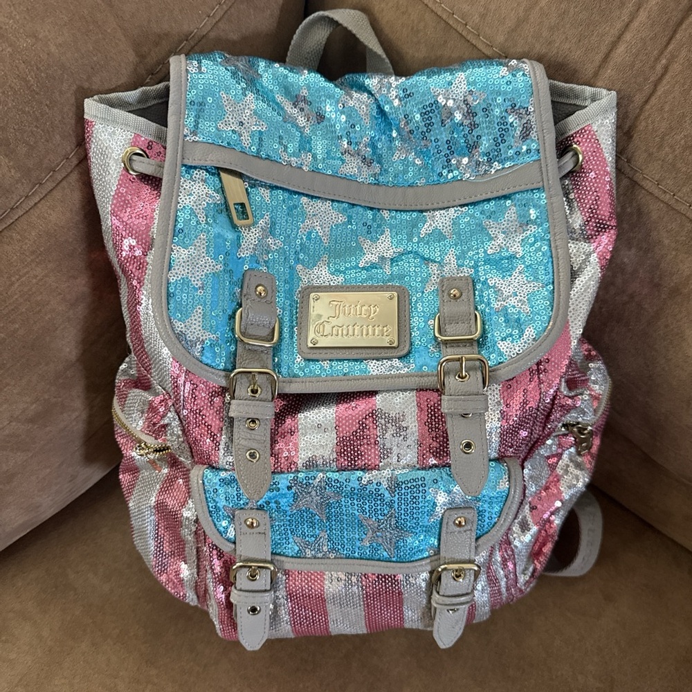 NWOT Juicy Couture Sequined Backpack American Flag Stars Striped